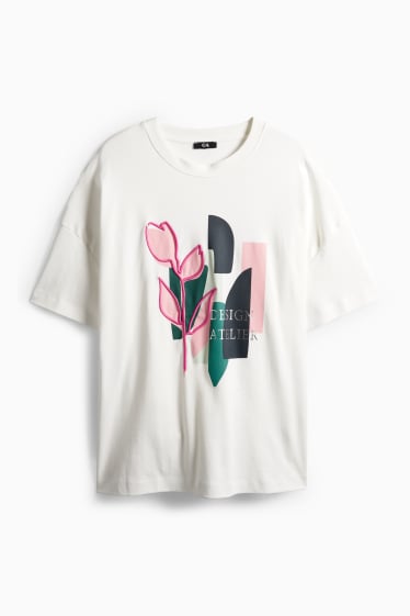 Damen - T-Shirt - Regular Fit - Glanz-Effekt - weiß