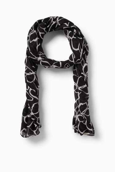 Damen - Schal - geblümt - schwarz