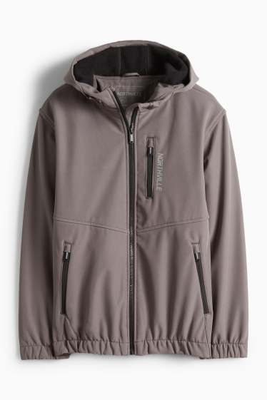 Kinder Jungen - Softshelljacke mit Kapuze - wasserdicht - dunkelgrau