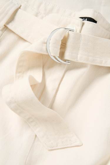 Femmes - Pantalon en toile avec ceinture - high waist - wide leg - beige clair