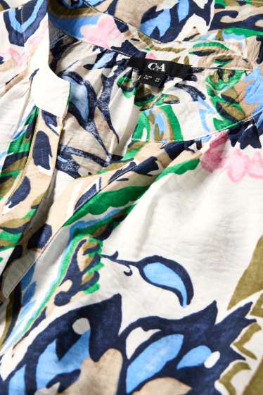 Damen - Bluse mit V-Ausschnitt - gemustert - cremeweiss