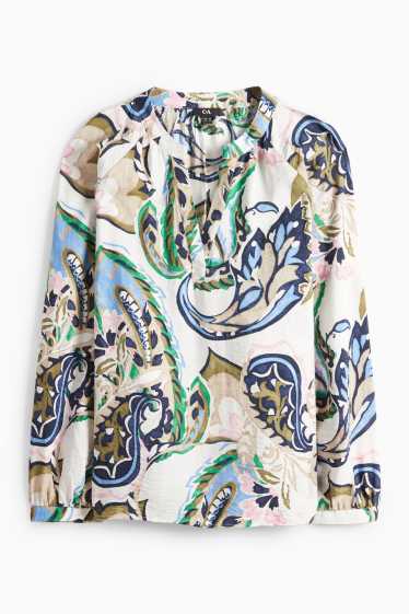 Damen - Bluse mit V-Ausschnitt - gemustert - cremeweiss