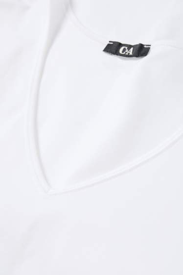 Damen - T-Shirt mit V-Ausschnitt - Slim Fit - weiß