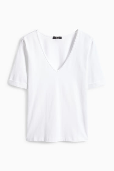 Damen - T-Shirt mit V-Ausschnitt - Slim Fit - weiß