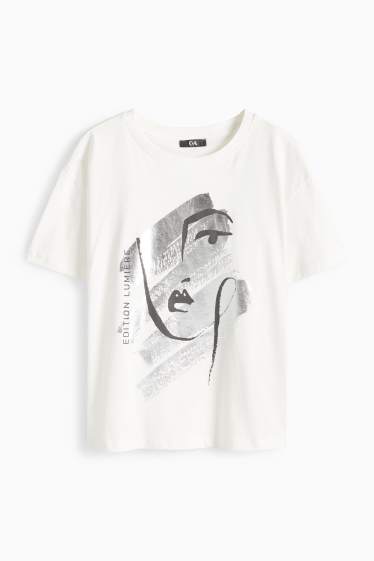 Damen - T-Shirt - Regular Fit - Glanz-Effekt - weiß