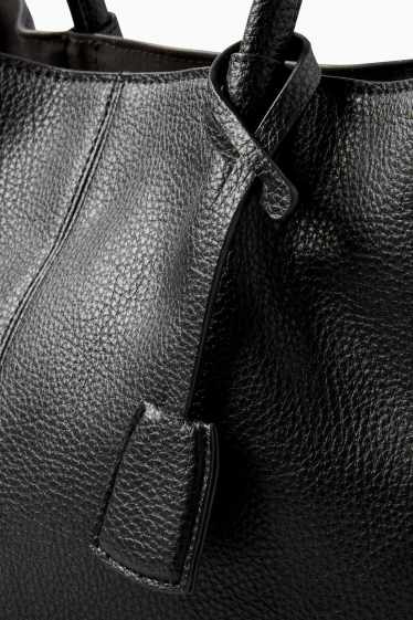 Dames - Grote shopper met afneembare draagriem - imitatieleer - zwart