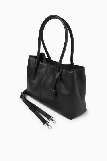 Dames - Grote shopper met afneembare draagriem - imitatieleer - zwart