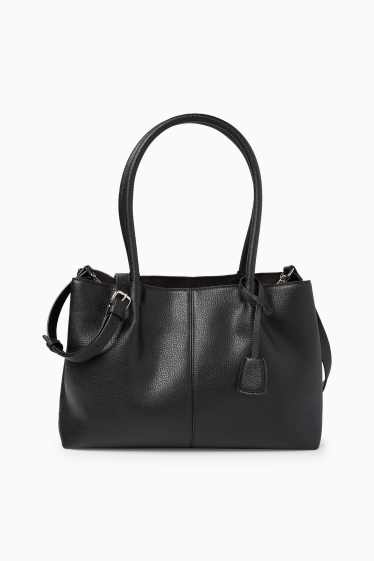 Dames - Grote shopper met afneembare draagriem - imitatieleer - zwart