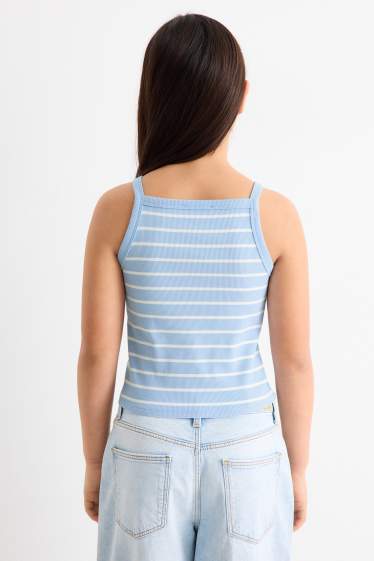 Kinderen: meisjes - Set van 3 - top - ribstof - wit / lichtblauw