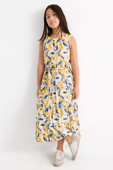 Copii - Fete - Rochie - aspect lucios - cu model - galben