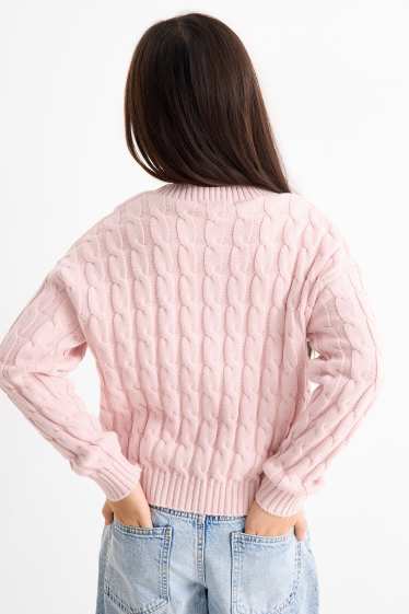 Copii - Fete - Pulover - cu torsade - roz