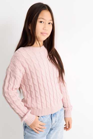 Copii - Fete - Pulover - cu torsade - roz