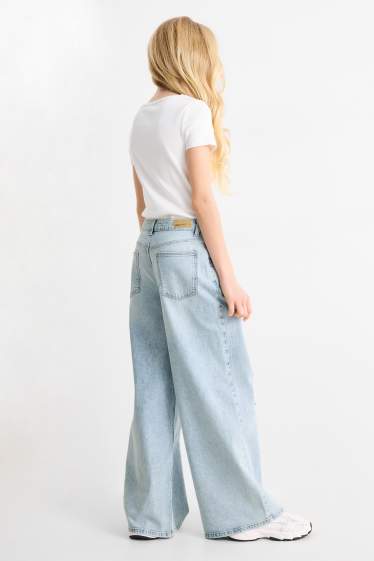 Děti - dívky - Wide leg jeans - džíny - světle modré