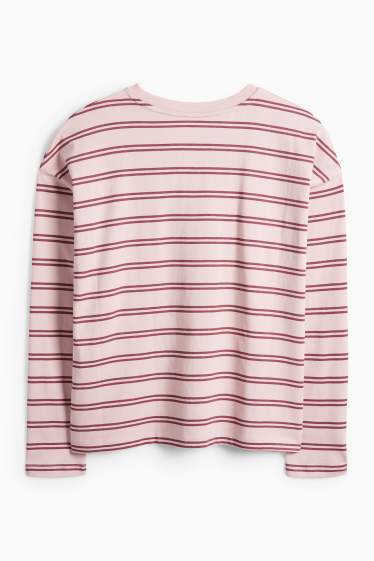 Damen - Langarmshirt - Oversized - gestreift - rosa