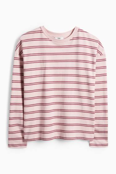 Damen - Langarmshirt - Oversized - gestreift - rosa
