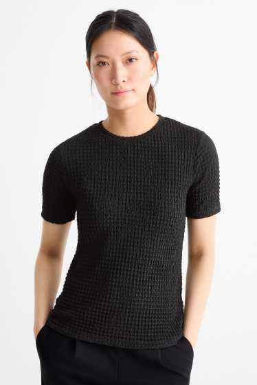 Femmes - T-shirt - regular fit - finition texturée - noir