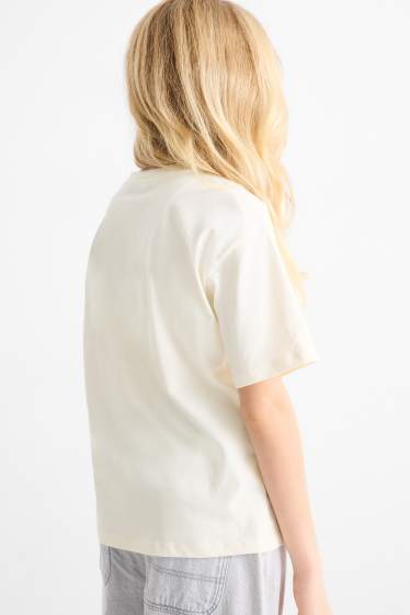 Copii - Fete - Paris - tricou cu mânecă scurtă cu ștrasuri - alb-crem