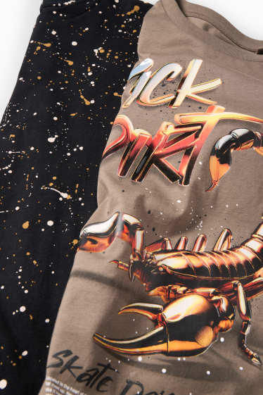 Kinderen: jongens - Set van 2 - schorpioen - T-shirt - bruin