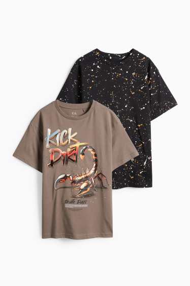 Kinderen: jongens - Set van 2 - schorpioen - T-shirt - bruin