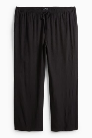 Damen - Stoffhose - Mid Waist - Wide Leg - schwarz