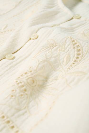 Children Girls - Floral - cheesecloth blouse - beige