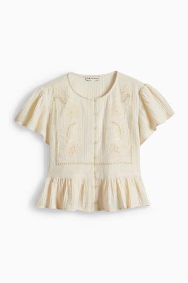 Children Girls - Floral - cheesecloth blouse - beige