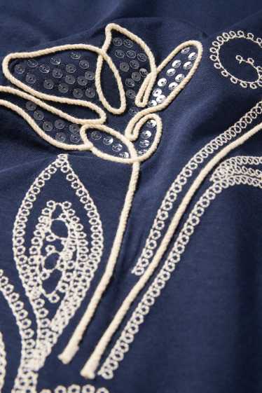 Women - T-shirt - relaxed fit - shiny - dark blue