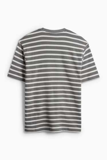 Pánské - Tričko - relaxed fit - pruhované- strukturované - zelená