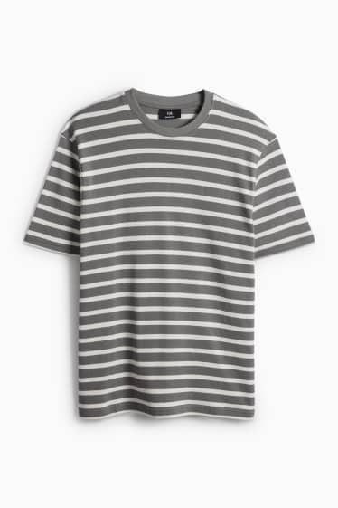 Pánské - Tričko - relaxed fit - pruhované- strukturované - zelená