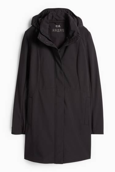Women - Softshell coat with hood - water-repellent - 4-way stretch - black