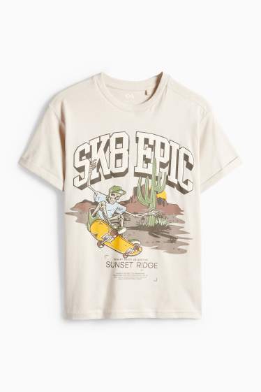 Children Boys - Skateboarder - short sleeve T-shirt - light beige