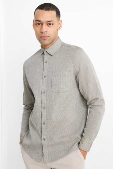 Hommes - Chemise - regular fit - col kent - finition texturée - gris / vert foncé