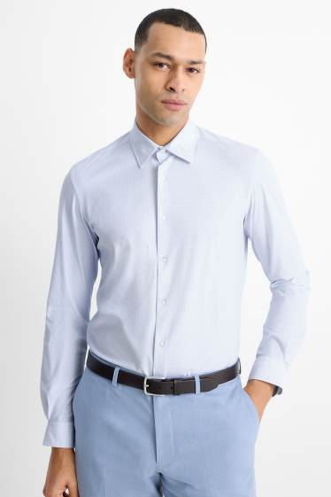 Bărbați - Cămașă office - slim fit - guler Kent - Flex - print minimalist - alb / albastru deschis