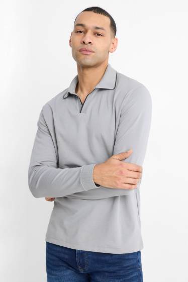 Men - Long sleeve polo shirt - regular fit - gray