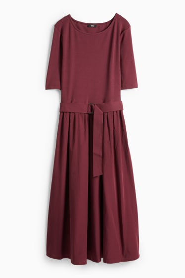 Dámské - Šaty fit & flare s páskem - bordeaux