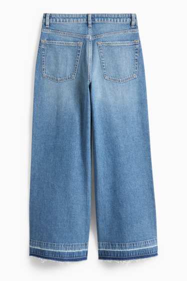 Women - Wide leg jeans - mid-rise waist - blue denim