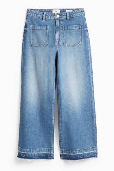 Women - Wide leg jeans - mid-rise waist - blue denim