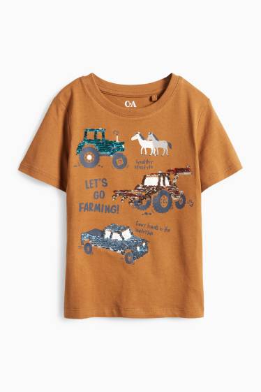 Kinder Jungen - Farm - Kurzarmshirt - Glanz-Effekt - braun
