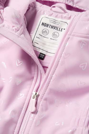 Kinder Mädchen - Herz - Softshelljacke mit Kapuze - wasserdicht - hellviolett