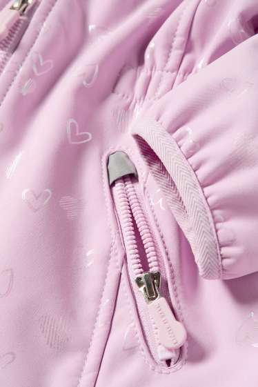 Kinder Mädchen - Herz - Softshelljacke mit Kapuze - wasserdicht - hellviolett