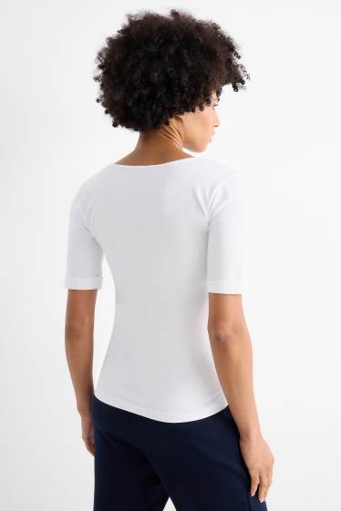 Damen - T-Shirt mit V-Ausschnitt - Slim Fit - weiß