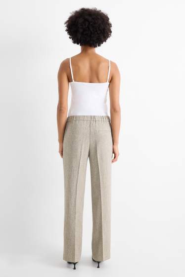 Dámské - Business kalhoty - mid waist - straight leg - se vzorem - taupe