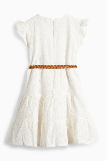 Copii - Fete - Floare - rochie cu curea - de ocazie - alb