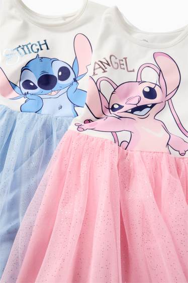 Kinder Mädchen - Multipack 2er - Lilo & Stitch - Kleid - Glanz-Effekt - weiß / hellblau