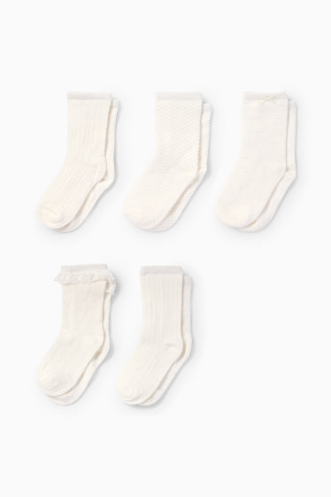 Bébés filles - Lot de 5 paires - chaussettes bébé - texturées - blanc