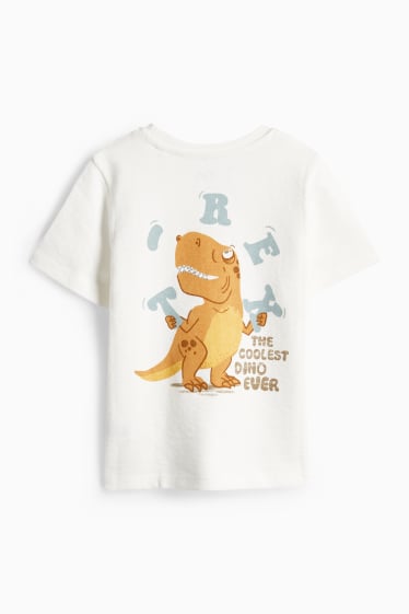 Kinder Buben - Dino - Kurzarmshirt - strukturiert - weiß