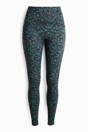 Damen - Sport-Leggings - 4 Way Stretch - gemustert - schwarz / türkis