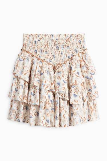 Kinder Mädchen - Blume - Rock - Glanz-Effekt - cremeweiss