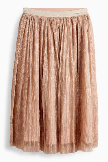 Children Girls - Plissé skirt - shiny - party - taupe