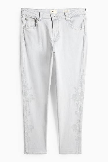 Femmes - Boyfriend jean - mid waist - à fleurs - jean gris clair